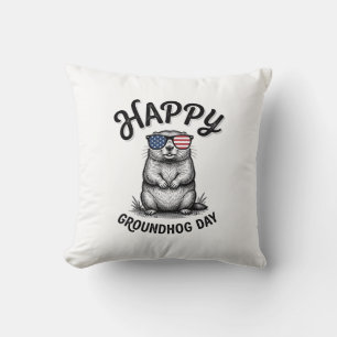 Coussin Joyeux jour de la marmotte vintage gravure concept