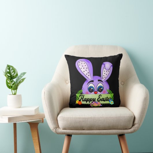 Coussin Joyeux jour de Pâques, mignon lapin pourpre (Chaise)