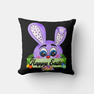 Coussin Joyeux jour de Pâques, mignon lapin pourpre