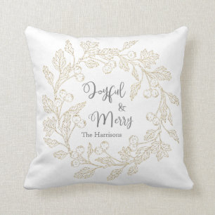 Coussin Joyeux Joyeux Baies d'hiver d'or Wreath Noël