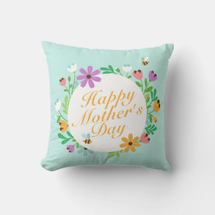 Coussin Joyeux Joyeux Fête des Mères Fleur Wreath COUSSI