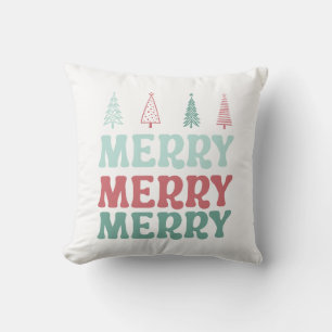 Coussin Joyeux Joyeux Joyeux avec des arbres de Noël bohèm