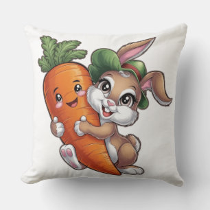 Coussin Joyeux lapin avec une carotte géante