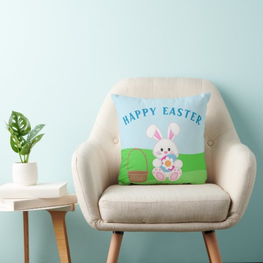 Coussin Joyeux Lapin de Pâques aux œufs de Pâques mignons (Chaise)
