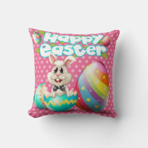 Coussin Joyeux Lapin De Pâques Avec Des Oeufs Colorés