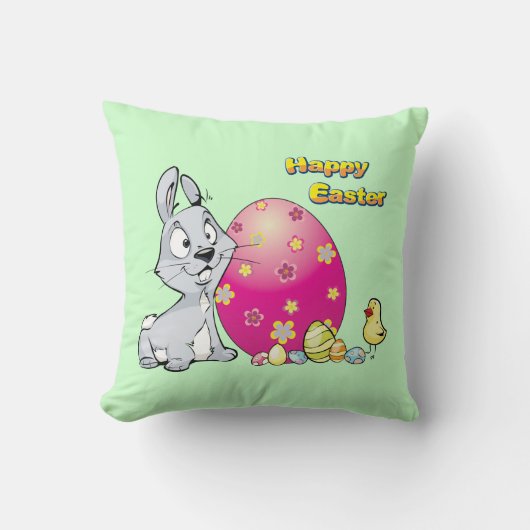 Coussin Joyeux lapin de Pâques et bébé poussin (Recto)