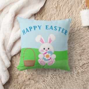 Coussin Joyeux lapin de Pâques mignon oeufs de Pâques