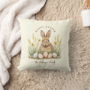 Coussin Joyeux lapin de printemps de Pâques mignon