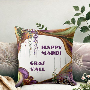 Coussin Joyeux Mardi Gras Y'All Purple Vert Couleurs Or