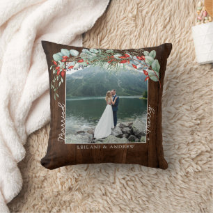 Coussin Joyeux Mariage Photo Bois Ferme Noël
