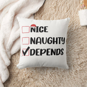 Coussin Joyeux Mauvais Dépend de Père Noël Liste de Noël 