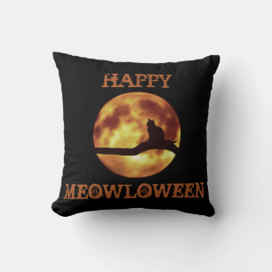 Coussin Joyeux MEOWloween Lune Chat Noir Silhouette Jeu de