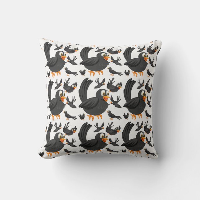 Coussin Joyeux Motif d'oiseaux noirs (Recto)