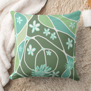 Coussin Joyeux Neuro Art Floral - Dusty Green White