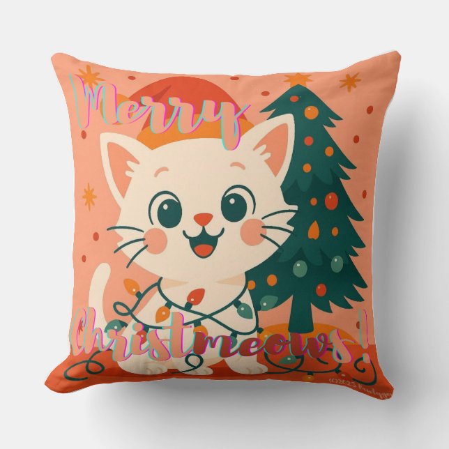 Coussin Joyeux Noël à chats ! Chat (Recto)