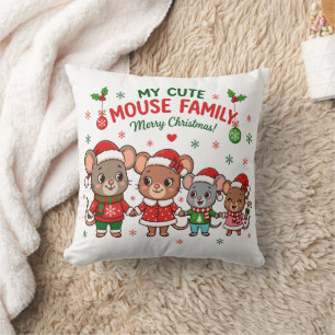 Coussin Joyeux Noël à la Famille de Souris Mignonne