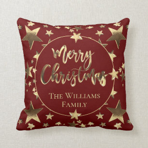 Coussin Joyeux Noël à l'Élégant Gold Script rouge de B