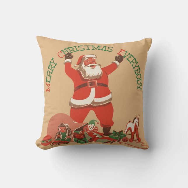 Coussin Joyeux Noël à tous ! Père Noël vintage (Recto)