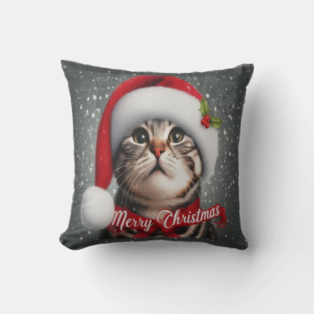 Coussin Joyeux Noël American shorthair Cat, Père Noël Cat (Recto)