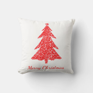 Coussin Joyeux Noël, arbre à tourbillons rouges artistique
