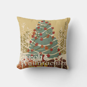 Coussin Joyeux Noël arbre cadeaux style rétro
