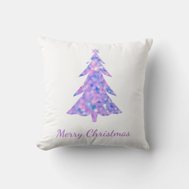 Coussin Joyeux Noël, arbre de Noël de parties scintillant  (Recto)
