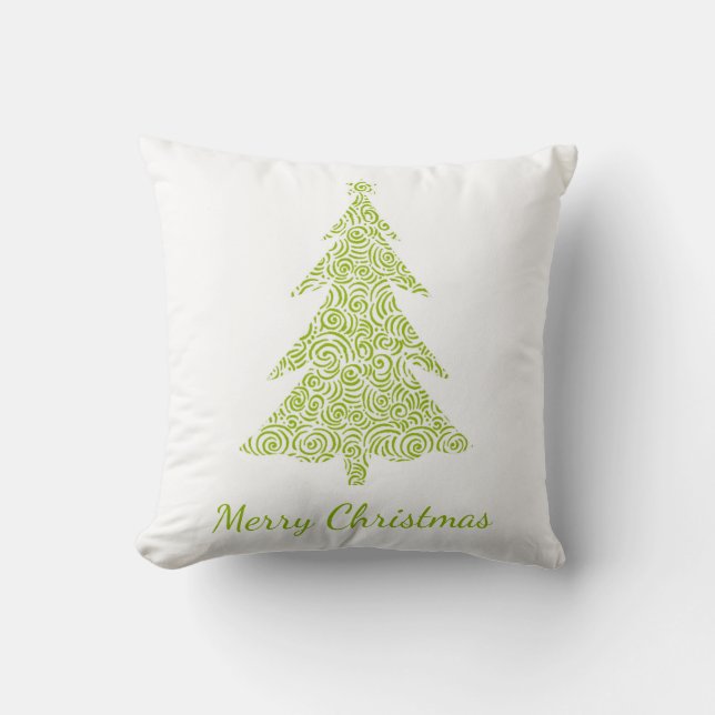 Coussin Joyeux Noël, arbre de Noël vert vif (Recto)