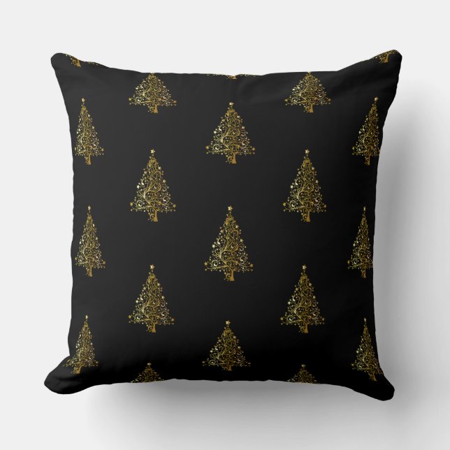Coussin Joyeux Noël Arbre Motif Black Gold Elegant (Recto)