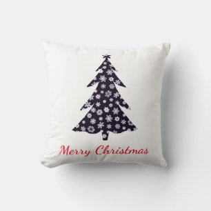 Coussin Joyeux Noël, arbre silhouette aux flocons de neige