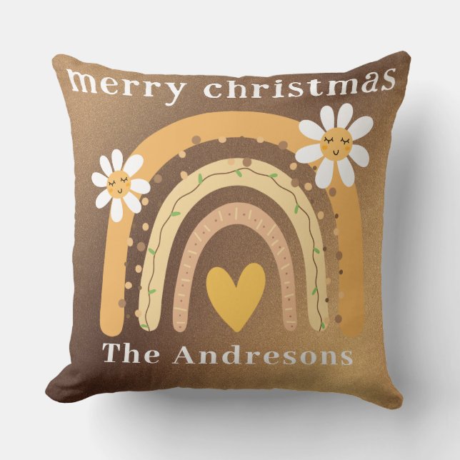 Coussin Joyeux Noël arc-en-ciel Personnalisé (Recto)