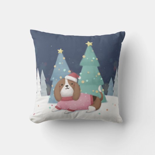 Coussin Joyeux Noël : Art d'Illustration Beagle (Recto)