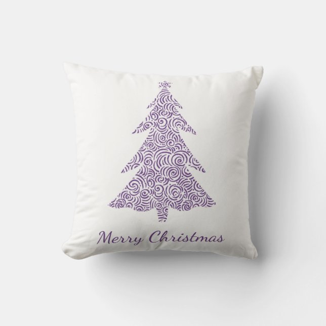 Coussin Joyeux Noël, aubergine, arbre pourpre et étoile (Recto)
