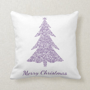Coussin Joyeux Noël, aubergine, arbre pourpre et étoile