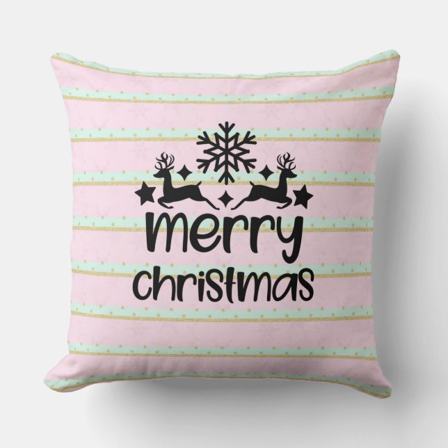 Coussin Joyeux Noël avec rennes et flocon de neige (Recto)