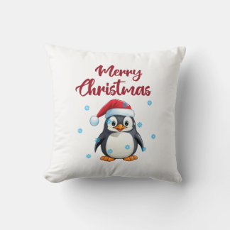 Coussin "Joyeux Noël" avec un mignon pingouin