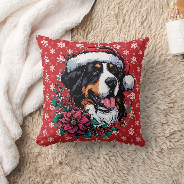 Coussin Joyeux Noël Bernese Mountain Dog Santa Hat (Couverture)
