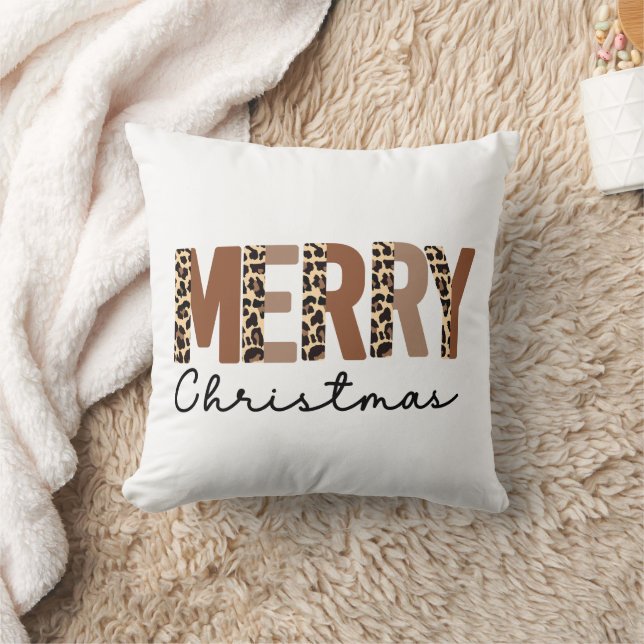 Coussin "Joyeux Noël" Bloc de couleur moderne Leopard Boho (Couverture)