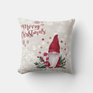 Coussin Joyeux Noël, Bokeh scintillant, Gnome mignon
