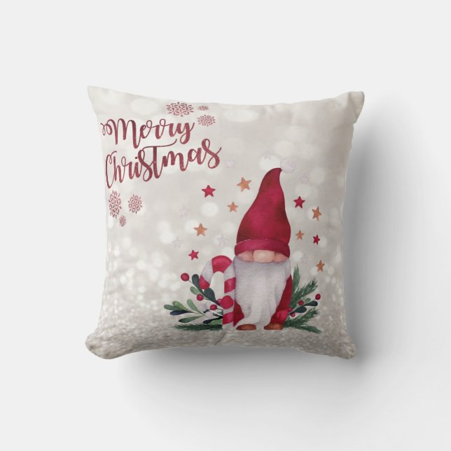 Coussin Joyeux Noël, Bokeh scintillant, Gnome mignon (Recto)