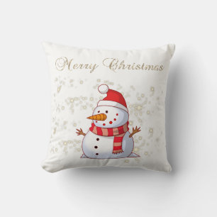 Coussin Joyeux Noël,Bonhomme de neige,Paillettes,Blanc