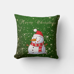 Coussin Joyeux Noël,Bonhomme de neige,Paillettes,Vert