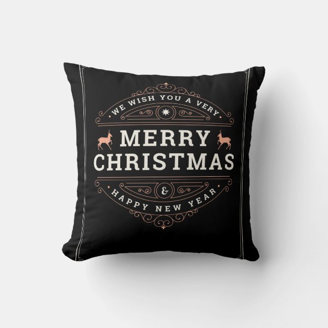 Coussin Joyeux Noël & Bonne Année Nom Noir (Recto)