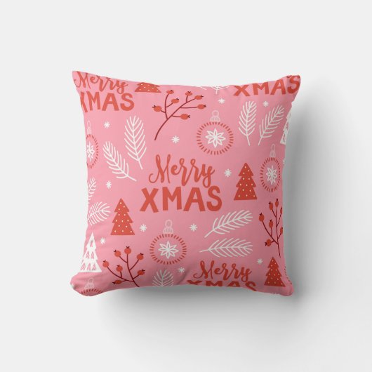Coussin Joyeux Noël Botanique Rose-Rétro (Recto)