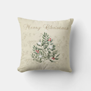 Coussin Joyeux Noël, branches de pin scintillantes