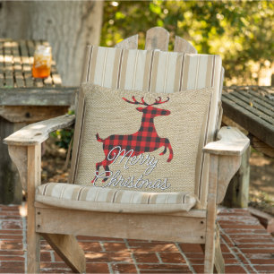Coussin Joyeux Noël Buck sur Red Black Buffalo Check