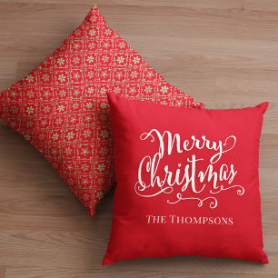 Coussin Joyeux Noël Calligraphie Script Flocon de neige ro