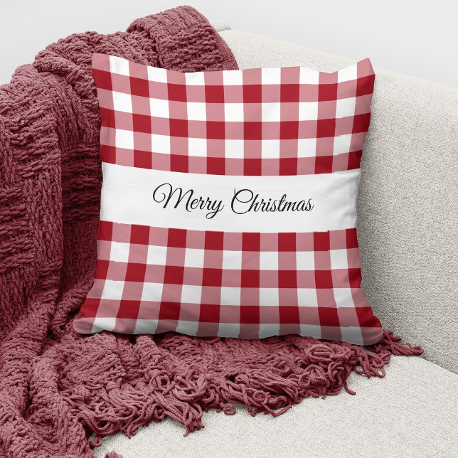 Coussin Joyeux Noël carreau rouge rustique (Créateur téléchargé)
