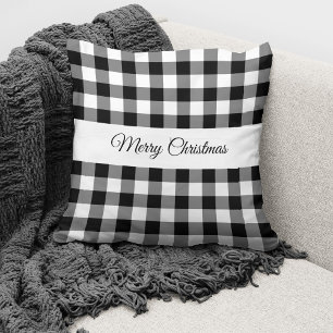 Coussin Joyeux Noël carreaux noir et blanc classiques