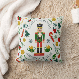 Coussin Joyeux Noël casse-noisette monogramme personnalisé