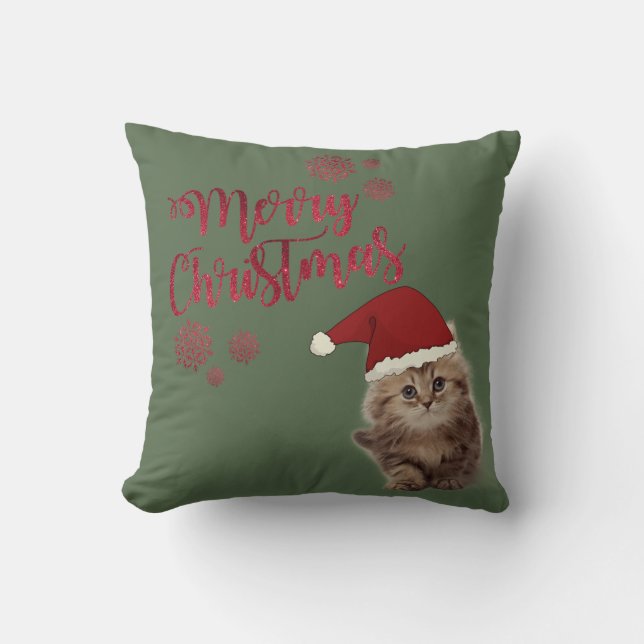 Coussin Joyeux Noël,Chat Avec Chapeau De Père Noël (Recto)